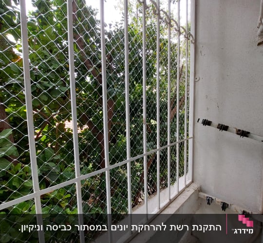 רשת מתכת על חלון למניעת כניסת יונים